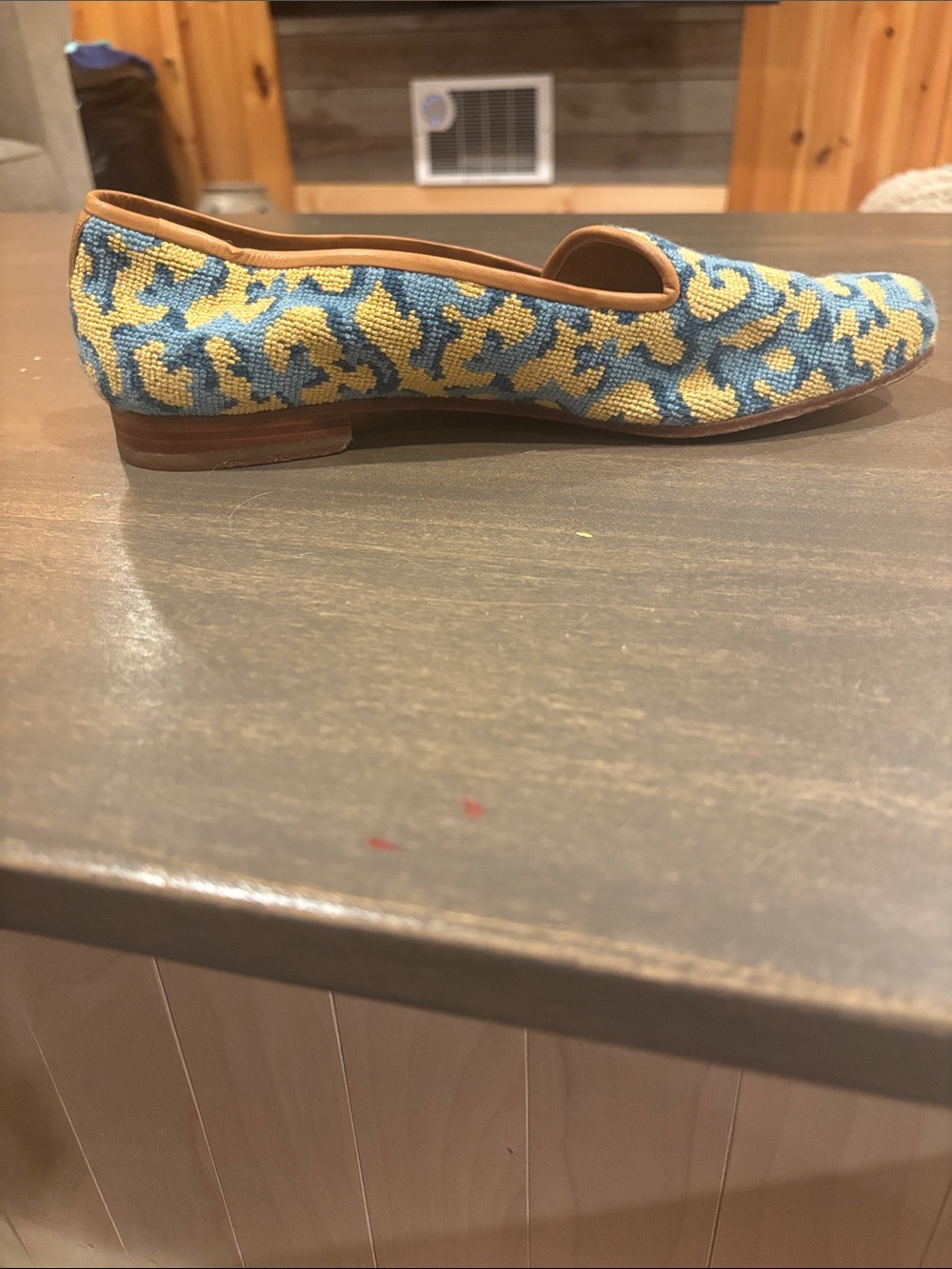 Stubbs & Wootton Blue and Yellow Needlepoint Flat Loafer